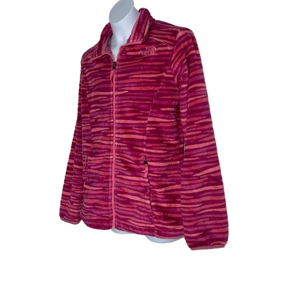 The North Face Pink Fleece Jacket Girls L 14 16 Striped Embroidered Logo Pockets - Picture 5 of 10